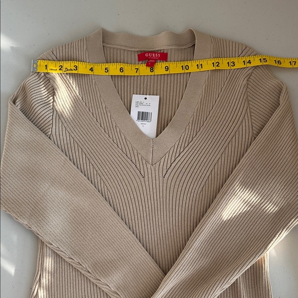 Guess Beige V-Neck Ribbed Sweater - Picture 9 of 16